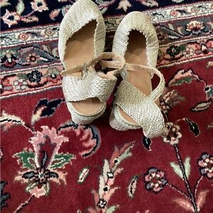 Castaner Woven Espadrille Wedge Sandals in Metallic Gold